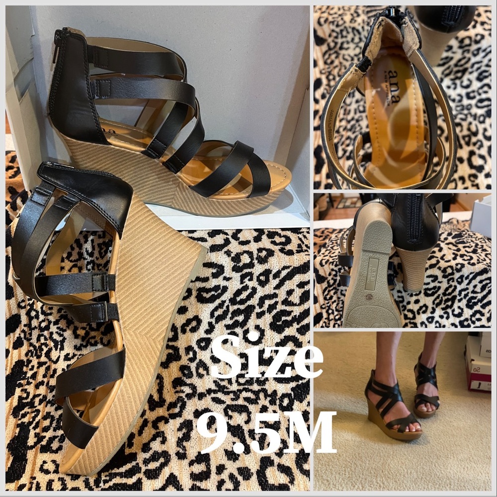 NEW Ana wedge sandals, black size 9.5 - Picture 1 of 2